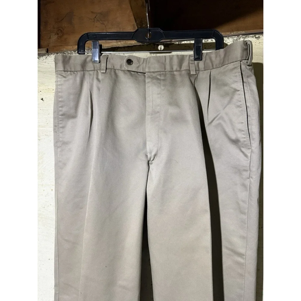 Joseph & Feiss 100% Cotton Pants Mens 40x34 BIEGE Pleated Cuffed Casual Trouser